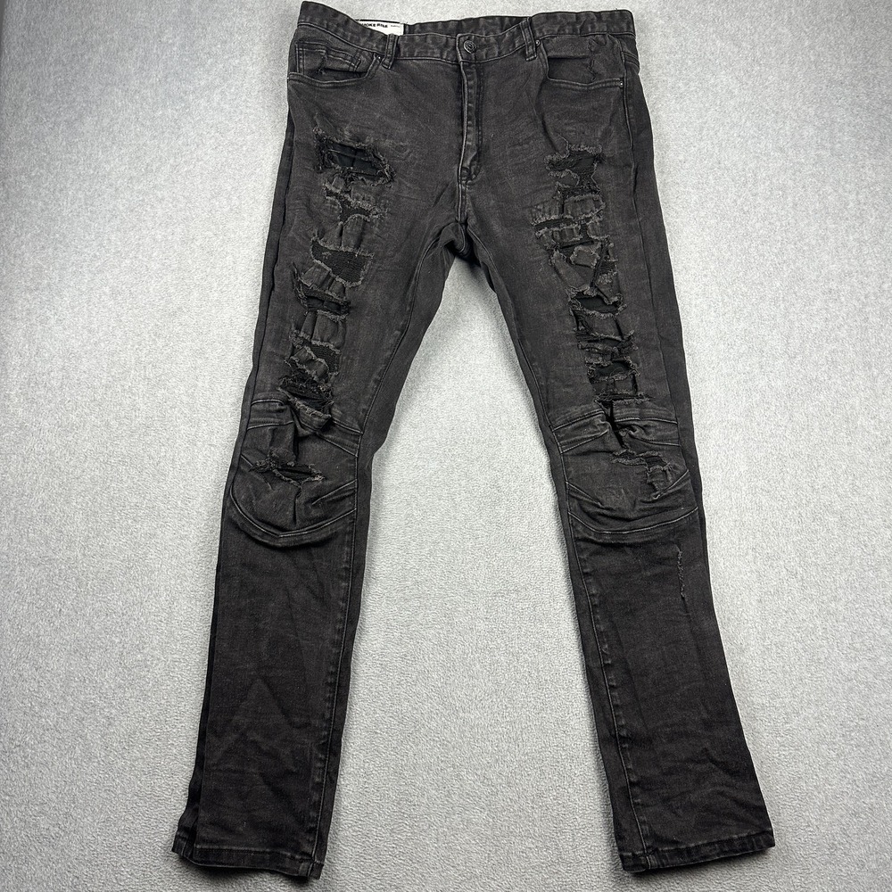 Smoke Rise Jeans Mens 38x32 Distressed Ripped Moto Stacked Biker Denim Pants